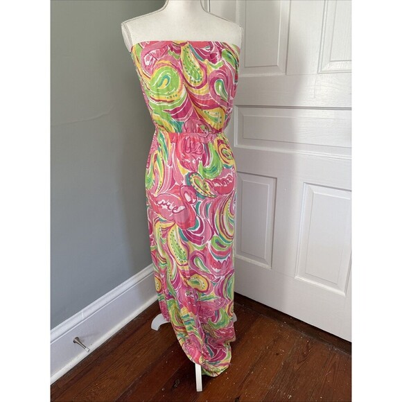 Lilly Pulitzer Marlisa All Nighter Tropical Jersey Strapless Maxi Dress sz XS - Picture 1 of 4